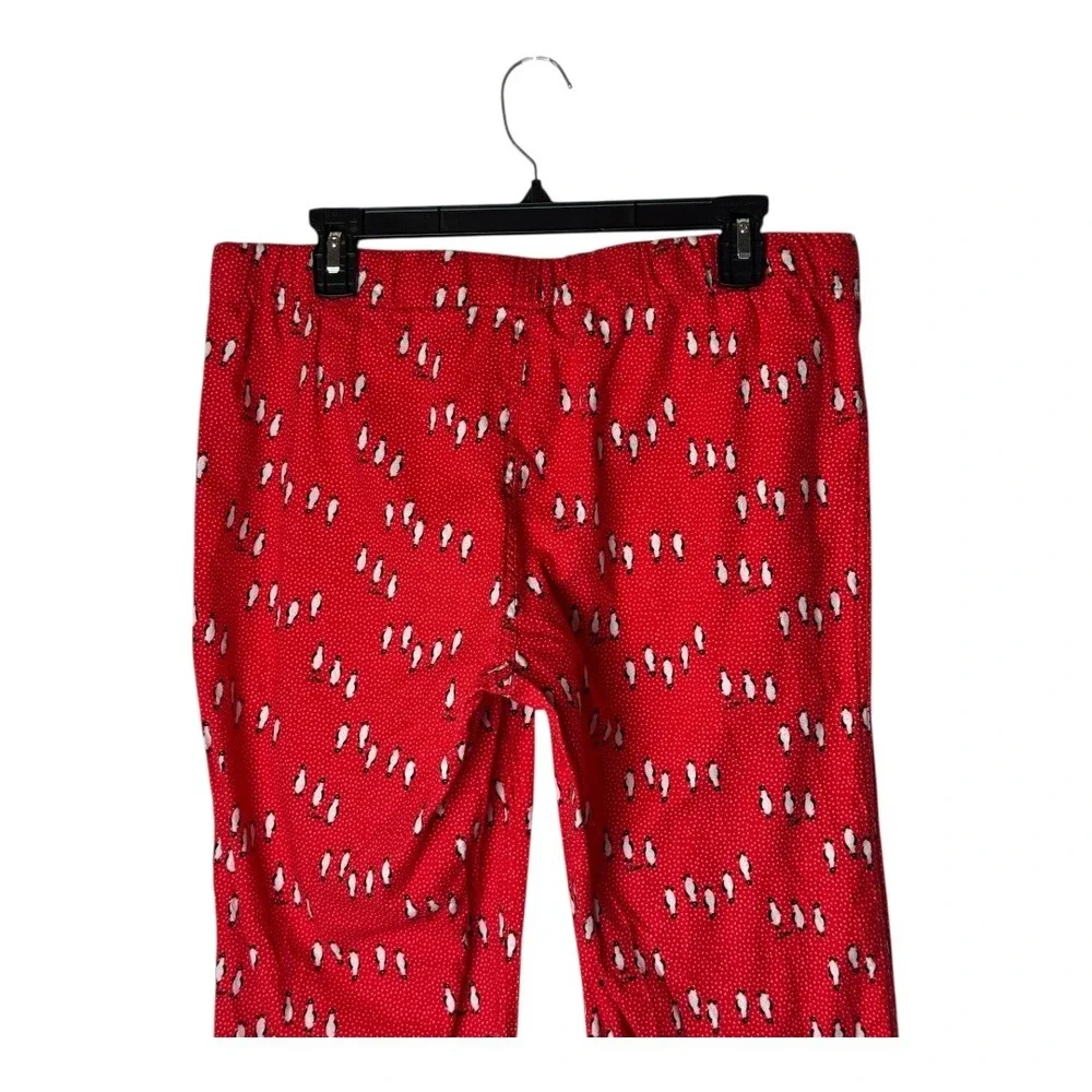 J Crew Pajama Pants Women‎ Medium Red Penguin Print Cotton Drawstring Loungewear